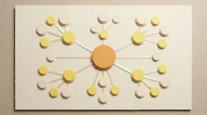 Geometrisches Netz aus Kreisen und verbindenden Linien auf einem Kartonbogen